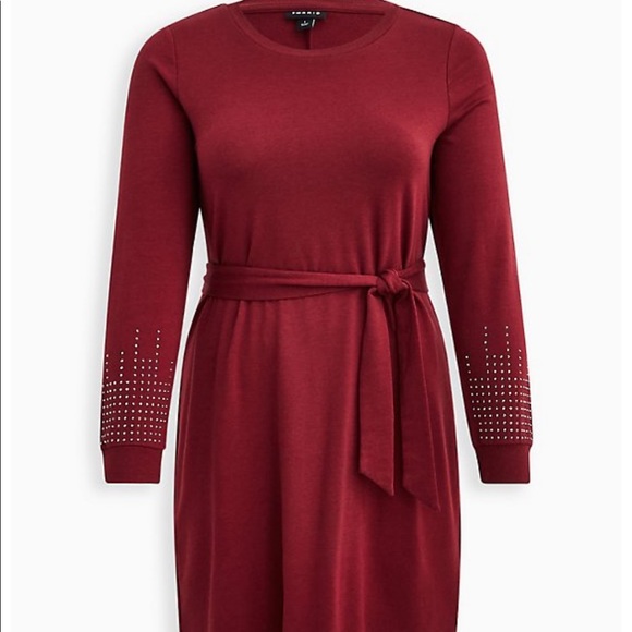 Torrid Pullover Mini Dress - French Terry Embellished Burgundy - Picture 5 of 8